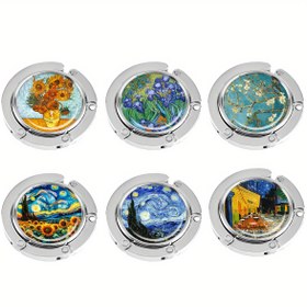 Resim 1 adet Van Gogh Yıldızlı Gece Metal Çanta Askısı - Katlanabilir Masaüstü Çanta Tutucu, Sanatsal Yağlıboya Tasarımlı, Dayanıklı Metal El Çantası Saklama için Ev Dekoru & Anahtar Organizasyonu, Masada Kullanım İçin Çanta Tutucu, Şık Metalik Kaplama, Kaliteli İşçilik 