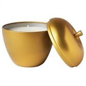 Resim IKEA VINTERFINT METAL KUTUDA DEKORATİF KOKULU MUM ALTIN RENGİ ELMA 