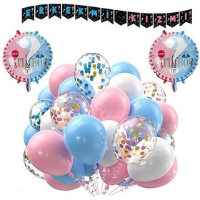 Resim Cinsiyet Belirleme Parti Seti Banner, Folyo Balon Ve Balon Zincir Seti Konsept 3 