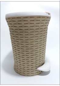 Resim Haki Krem Renk Pedallı Saplı Sızdırmaz Kovalı Çöp Kutusu Kovası Haki 