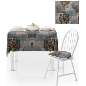 Resim Patchwork Geometrik Desenli Hardal Vizon Dijital Baskılı Petek Dokuma Masa Örtüsü 140x260 