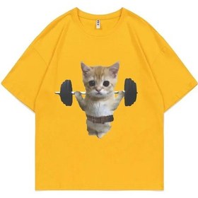 Resim Snapbuy Sam Sulek Komik Kedi Grafik Baskılı T-shirt - Erkek/kadın Spor Giyim Kısa Kolluyellow Yellow 