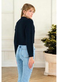 Resim Kadın Siyah Püskül Detaylı Premium Crop Hırka 