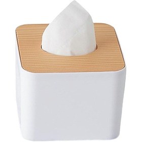 Resim Beyaz Kare Plastik Mendil Kutusu Ahşap Kapaklı Mendil Kutusu Ev, Mutfak, Yemek Odası, Yatak Odası, Banyo, Oturma Odası, Koridor, Ofis İçin Kozmetik Mendil Kutusu 