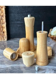 Resim Bambum - Verdur Tabaklı Tuzluk Biberlik Değirmen Seti 5 Parça 