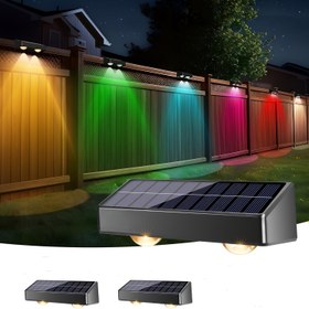 Resim 2/4/8 adet Güneş Enerjili Çit Işıkları, RGB+Sıcak Beyaz+Soğuk Beyaz Güneş Enerjili Çit Işıkları 11 Renk Modu ile, Güneş Enerjili Duvar Işıkları Dış Mekan, Güneş Enerjili Güverte Işıkları, Otomatik Açma/Kapama Alacakaranlık'tan Şafak'a Güneş Bahçe Işıkları Duvar Bahçe Veranda Korkuluk Dekoru için 