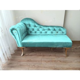 Resim Dekoratif Bihter Koltuk Josefin Puf 110 Cm Gold Ayak Turkuaz 