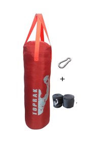 Resim Boks Torbası Eldiven, Karabina Ve Bandaj Hediyeli İçi Dolu 50x20 Cm Kırmızı Çok Renkli 