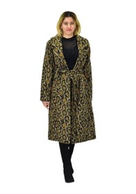 Resim Kadın Leopar Desenli Uzun Kaşe Kaban Bgl-st04064 Haki 