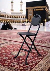 Resim HASTUNÇ - Katlanır Sandalye Sırtlı Cami Namaz Taburesi ( Siyah ) Katlanabilir Metal 