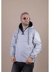 Resim Ohepmoda Kanguru Cepli Kürklü Erkek Yağmurluk Mont Gri 