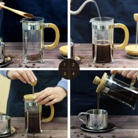 Resim MiraLive Ahşap Detaylı 600 ml Cam French Press 