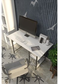 Resim VayAvm 2 Raflı Çalışma Bilgisayar Masası 60 x 120 CM Beyaz 