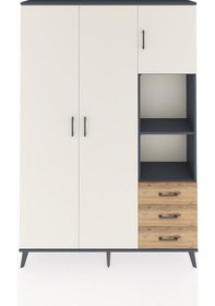 Resim Arges Dolap 5 Raflı 3 Çekmeceli Tek Askılı 132x30x195 Antrasit-aytaşı/çam Aytası/atlas Çam 