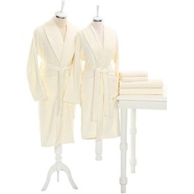 Resim Özdilek Bornoz Aile Seti Carmın Krem 