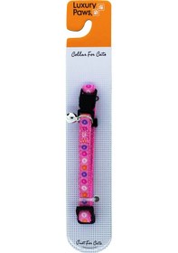 Resim Luxury Paws Desenli Kedi Boyun Tasması Pembe 10mm-30CM 