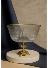 Resim Elta Collection Metal Ayaklı Gold Detaylı Büyük Boy Kase- Sunum - Servis - Salata Kasesi Gold 