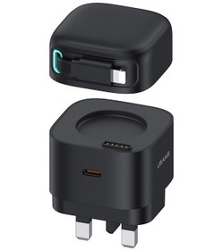 Resim Usams Us-cc211 Smf Serisi Pd35w 8 Pin + Type-c Çift Bağlantı Noktalı Gan Hızlı Şarj Cihazı, Birleşik Krallık Tak Siyah 