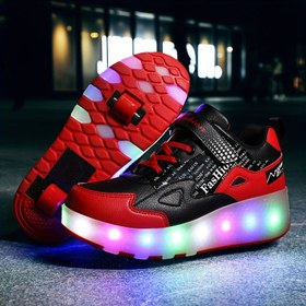 Resim Erkek Çocuklar İçin Kanatlı LED Işıklı Paten Ayakkabısı, Konforlu Çıkarılabilir Tekerlekli Kaykay Sneaker'lar, Gençler İçin Açık Hava Sporları 