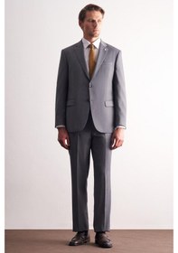 Resim İmza Sütlü Kahverengi Mono Yaka Kendinden Desenli Esnek Bel 4 Drop Comfort Fit Takım Elbise 1001255169 Sütlü Kahverengi 