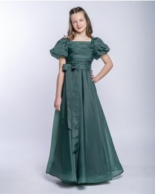 Resim Kız Çocuk/genç Yeni Moda Parlak Kumaş Omuz Detaylı Tam Kalıp Abiye Elbise 5416-zümrüt Zümrüt Yeşili 