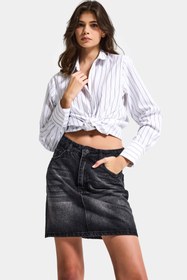 Resim Kadın Koyu Füme 2s6-1 Straight Fit %100 Koton Mini Denim Etek - Koyu Füme / 40 