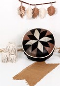Resim Ottoman Pouffe İskandinav El Yapımı Hakiki Kuzu Derisi Bohem Bahçe Balkon Bungalov Puf Minder 60x30cm(DOLGUSUZ) 