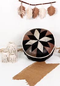 Resim Ottoman Pouffe İskandinav El Yapımı Hakiki Kuzu Derisi Bohem Bahçe Balkon Bungalov Puf Minder 60x30cm(DOLGUSUZ) 