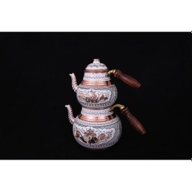 Resim Erzincan El İşlemeli Bakır Çaydanlık No:2 Beyaz Çok Renkli 