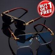 Resim 2 adet Kadınlar için Vintage Çerçevesiz Moda Gözlük Dekoratif Gözlük Klasik Ahşap Desenli Tapınak Erkekler için Serin Konkav Stil Gözlük 