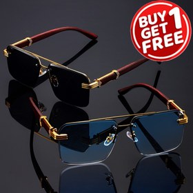 Resim 2 adet Kadınlar için Vintage Çerçevesiz Moda Gözlük Dekoratif Gözlük Klasik Ahşap Desenli Tapınak Erkekler için Serin Konkav Stil Gözlük 