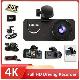 Resim Sunshine011 4k 32g Dash Cam 2k 4k 8k 3 Kanallı Ön Ve Arka Dahili Araç Kamerası Uhd Gece Görüşü Döngü Kayıt 24 Saat Park Modu 32gb Sd Kart Hediye 