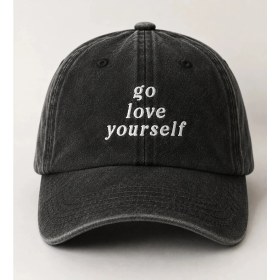 Resim "go Love Yourself" Ironik Söz Nakışlı Vintage Yıkamalı Beyzbol Şapkası 