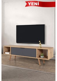 Resim 3624 Mesir 160 Cm Ahşap Ayaklı , Metal Kulplu Tv Ünitesi , Safir - Antrasit , Salon , Tv Sehpası Safir - Antrasit 