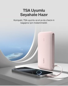 Resim Belkin BoostCharge Powerbank, 20K Entegre Kablolu Taşınabilir Güç Kaynağı, 30 W Hızlı Şarj, USB-C 