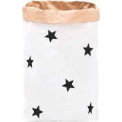 Resim Bugy Bagy Paperbag Dekoratif Çamaşır ve Oyuncak Sepeti Saklama Kutusu Oda Aksesuarı Siyah Yıldızlar Büyük Boy 