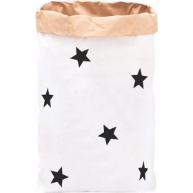 Resim Bugy Bagy Paperbag Dekoratif Çamaşır ve Oyuncak Sepeti Saklama Kutusu Oda Aksesuarı Siyah Yıldızlar Büyük Boy 