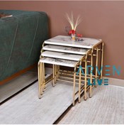 Resim Renk Renk Mermer Desenli Gold Mikelaj Ayaklı 4'Lü Zigon Sehpa 3A Mobilya