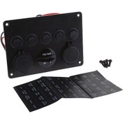 Resim Ranyeek 12v/24v Araçlı 5 Prizli Led Anahtar Paneli, Ip65 Su Geçirmez, Dijital Voltaj Gösterici Ve Çift Usb Şarj Portu - Kamyon, Karavan, Gemi İçin 