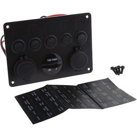 Resim Ranyeek 12v/24v Araçlı 5 Prizli Led Anahtar Paneli, Ip65 Su Geçirmez, Dijital Voltaj Gösterici Ve Çift Usb Şarj Portu - Kamyon, Karavan, Gemi İçin 