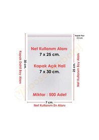 Resim 7x25+5 Cm. 7x30 500 Adet Şeffaf Bantlı Yapışkanlı Opp Poşet 