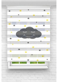 Resim Perdecizade Enxboy Gri Bulut Dijital Baskılı Zebra Perde-cocuk Odası-stor Perde Renkli 