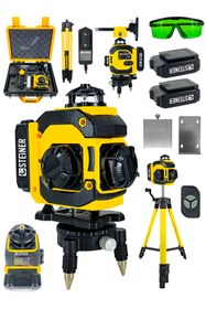 Resim STEİNER 16 Köşe Çift Akülü Yeşil Çizgi Lazer Hizalama 360° Dijital Otomatik Hizalama + Tripod 