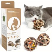 Resim 1 adet kedi oyuncağı, top şeklinde tasarlanmış zilli hasır kafes, iç mekan kedileri için uygun, tüm ırklar için diş temizleme/çiğneme oyuncakları, interaktif/kediler için dayanıklı evcil hayvan oyuncağı 