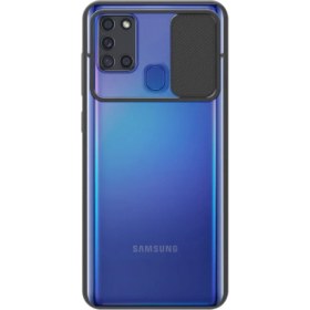 Resim Caseart Samsung Galaxy A21S Kapak Lensi Açılır Kapanır Kamera Korumalı Silikon Kılıf - Siyah 