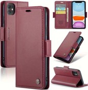 Resim Gaojunshop01 iPhone Uyumlu 11 Kırmızı Rfıd Deri Kılıf Kartlık Manyetik Ayaklı Kapak 