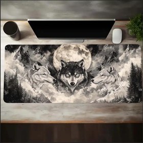Resim 65X25 CM AY VE KURT TEMALI KAYDIRMAZ TABAN SPEED YÜZEY OYUNCU MOUSE PAD GAMİNG 