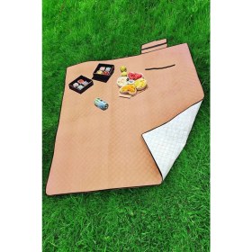 Resim Bundeba Piknik Örtüsü Su Geçirmez Kendinden Çantalı 160X160 cm Kamp Tipi Piknik Yer Minderi Kapitone Elyaf 