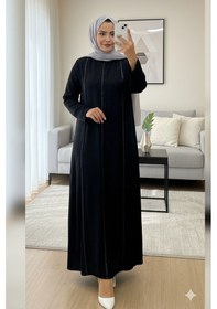 Resim Elele Kadın Livia Büyük Beden Nervürlü Boydan Siyah Elbise Siyah 