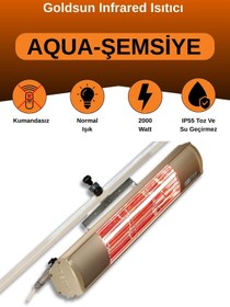 Resim Goldsun Aqua 2000 Watt GSU20 Şemsiye Tip Kumandasız Suya Dayanıklı Elektrikli İnfrared Isıtıcı-Bej - Beyaz 